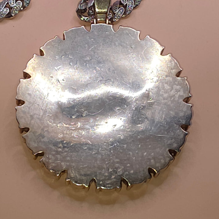 Sterling Silver Ultra Bling Over-Sized Pendant & Cuban Link Necklace