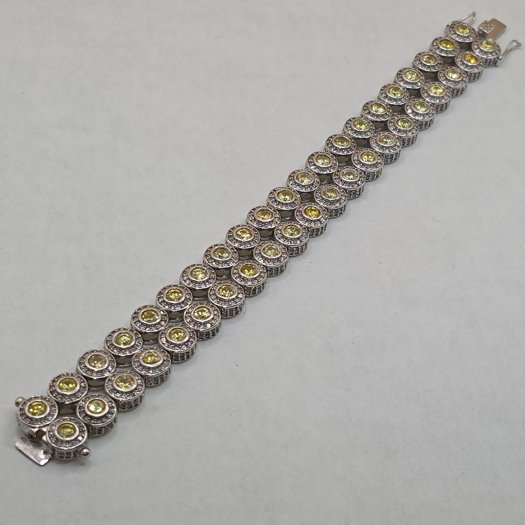 Sterling Silver Double Row Out Statement Bracelet