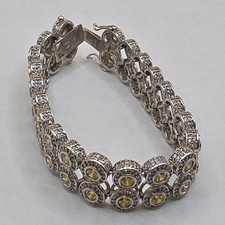 Sterling Silver Double Row Out Statement Bracelet