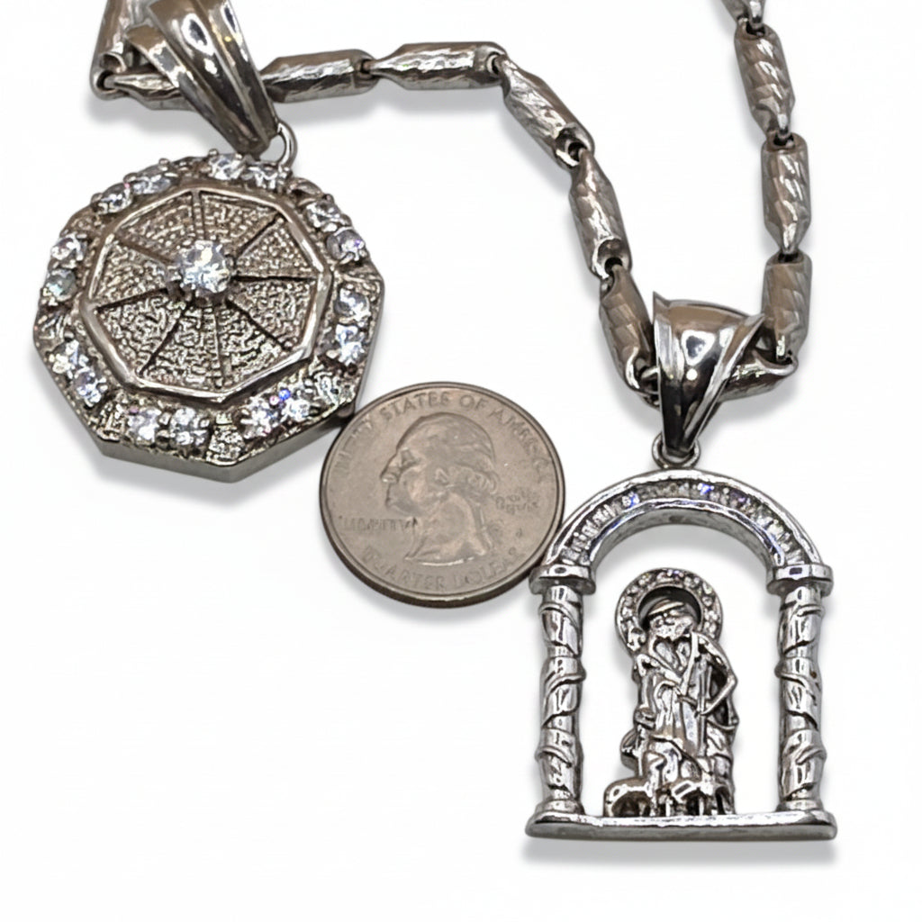 Sterling Silver Bullet Baht Bar Necklace w. 2 Pendants