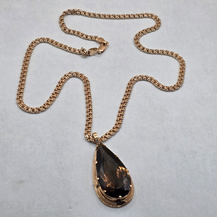 14K Yellow Gold & Large Smoky Quartz Necklace