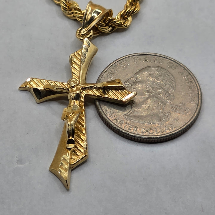 10K Gold Crucifix Rope Necklace
