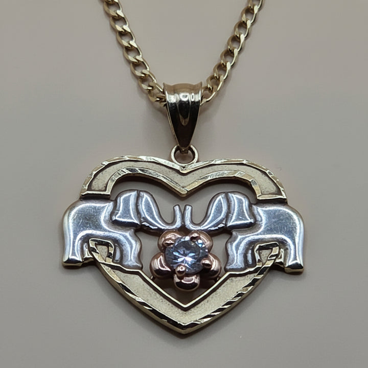 14K Tri-Color Gold & Diamond Elephant Heart Good Luck Necklace
