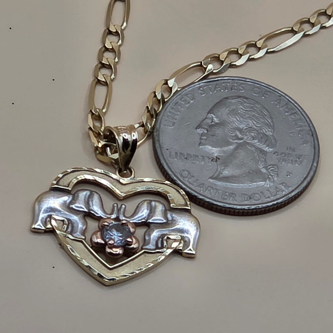 14K Tri-Color Gold & Diamond Elephant Heart Good Luck Necklace