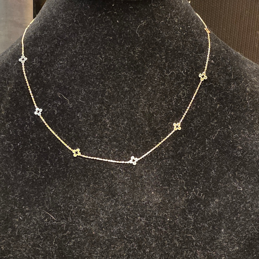 14K Gold, 8 Station Van Cleef Style Necklace