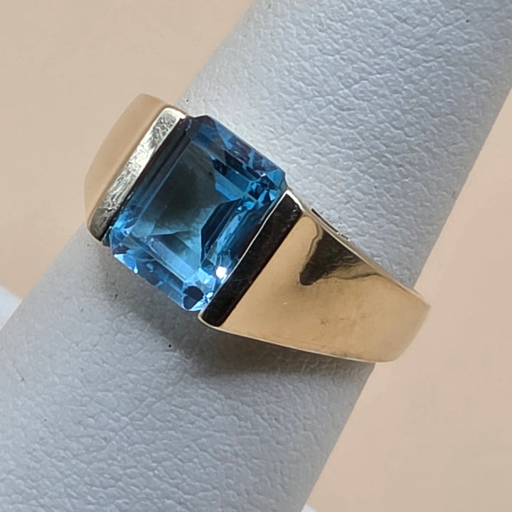 14K Gold, Emerald Cut Blue Topaz Cocktail Ring