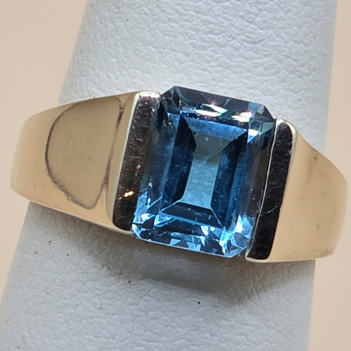 14K Gold, Emerald Cut Blue Topaz Cocktail Ring