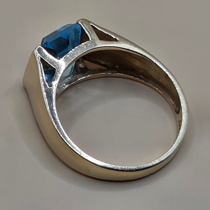 14K Gold, Emerald Cut Blue Topaz Cocktail Ring