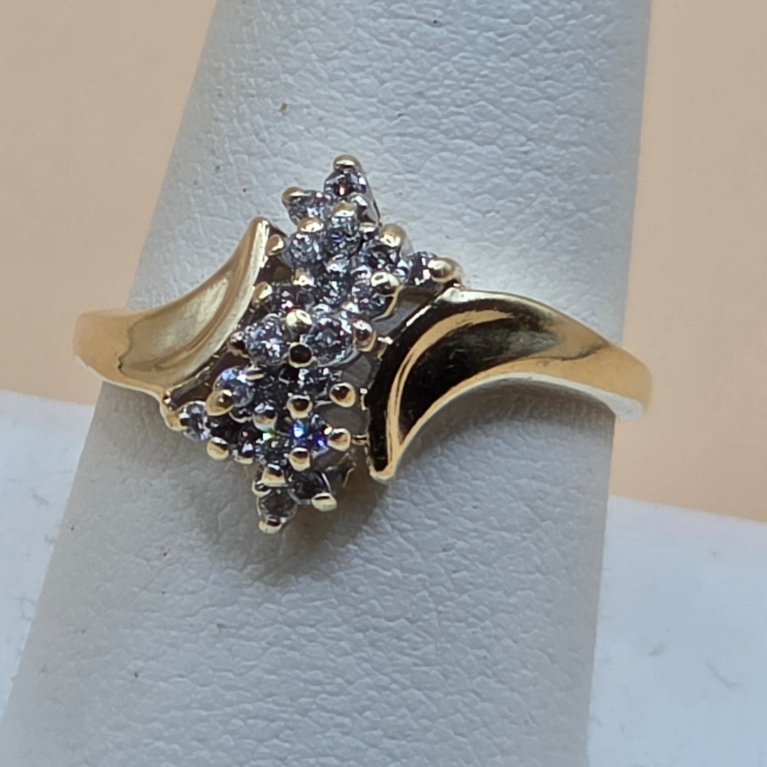14K Gold & Diamond Cluster Statement Ring