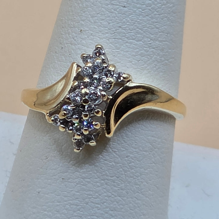 14K Gold & Diamond Cluster Statement Ring