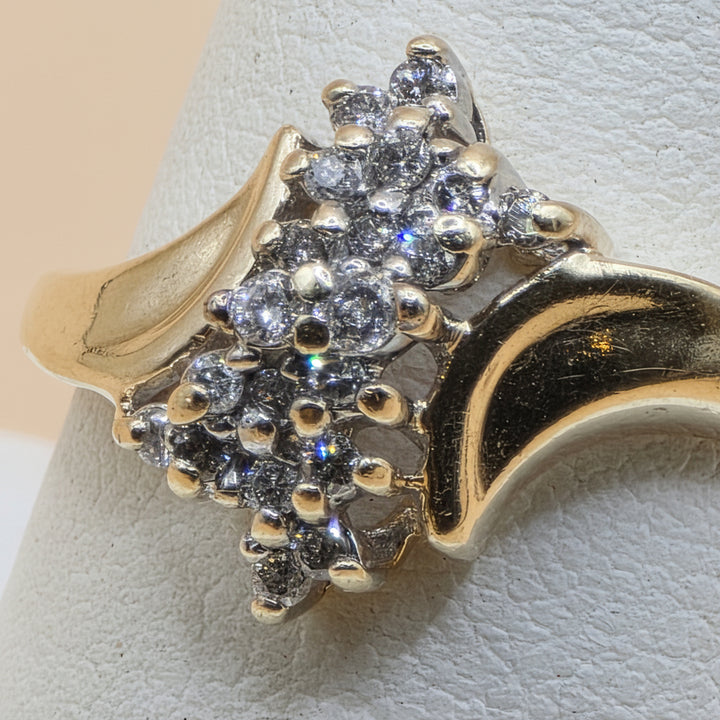 14K Gold & Diamond Cluster Statement Ring