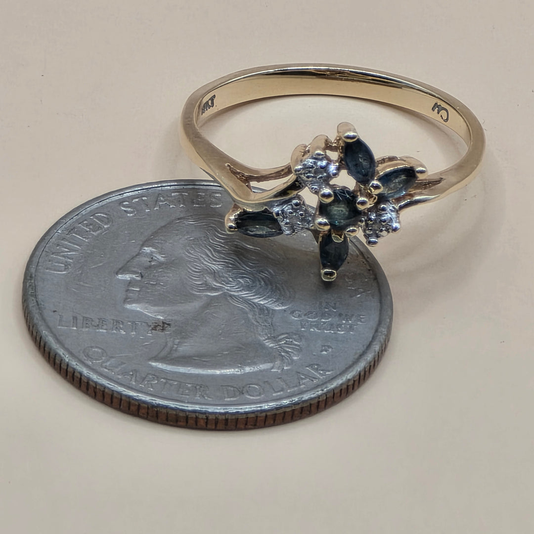14K Gold, Diamond and Blue Sapphire Elegant Ring