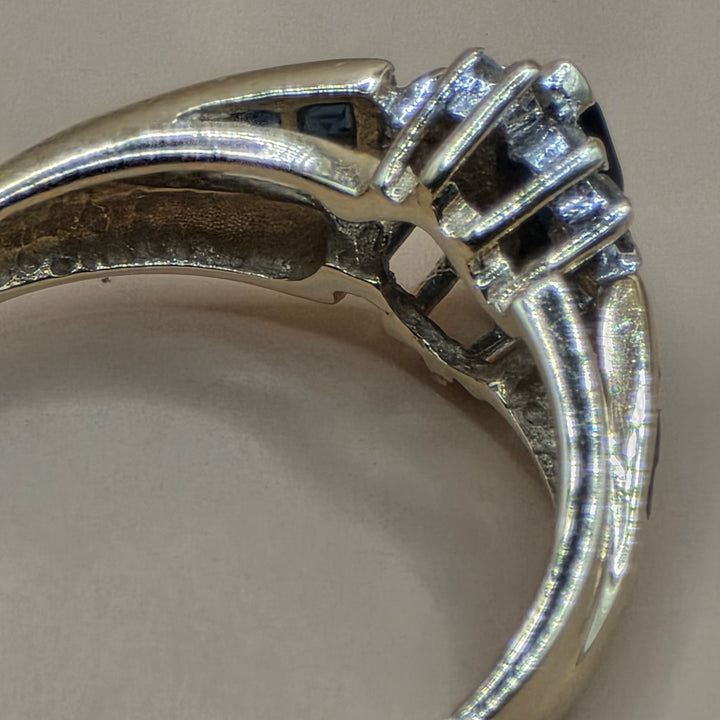 14K Gold, Halo Diamond and Blue Sapphire Elegant Ring