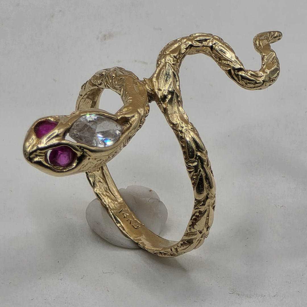 14K Gold, Crystal & Ruby Wrap Around Snake Ring