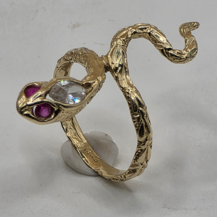 14K Gold, Crystal & Ruby Wrap Around Snake Ring