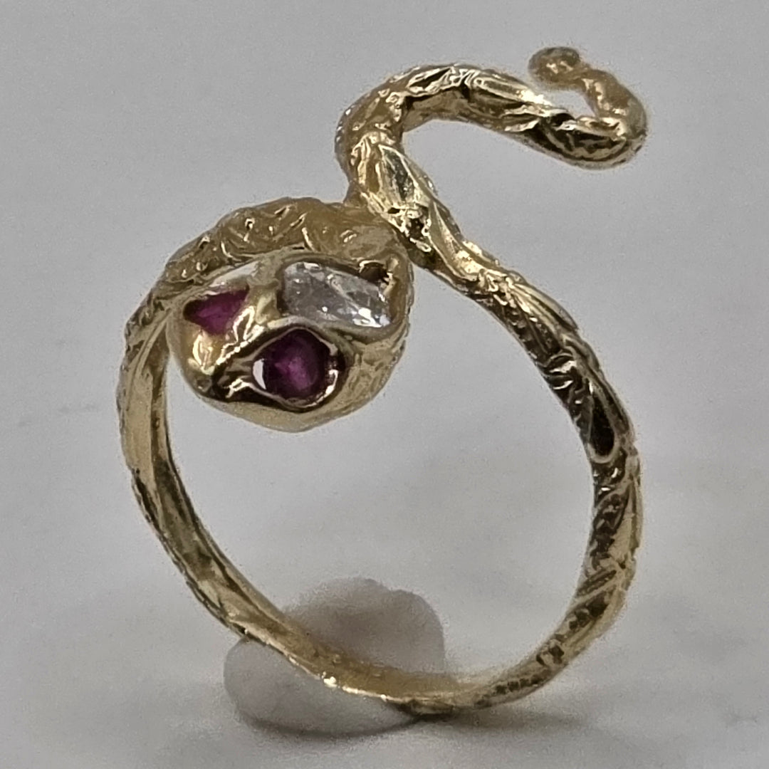 14K Gold, Crystal & Ruby Wrap Around Snake Ring
