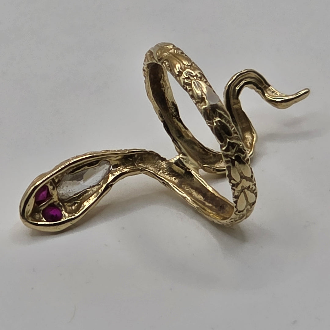 14K Gold, Crystal & Ruby Wrap Around Snake Ring