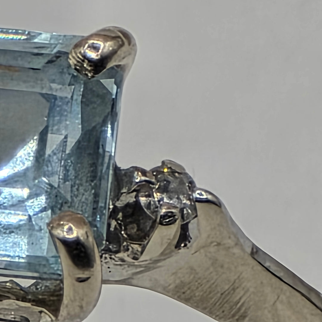 14K Gold Emerald Cut, Diamond Accented Baby Blue CZ Ring