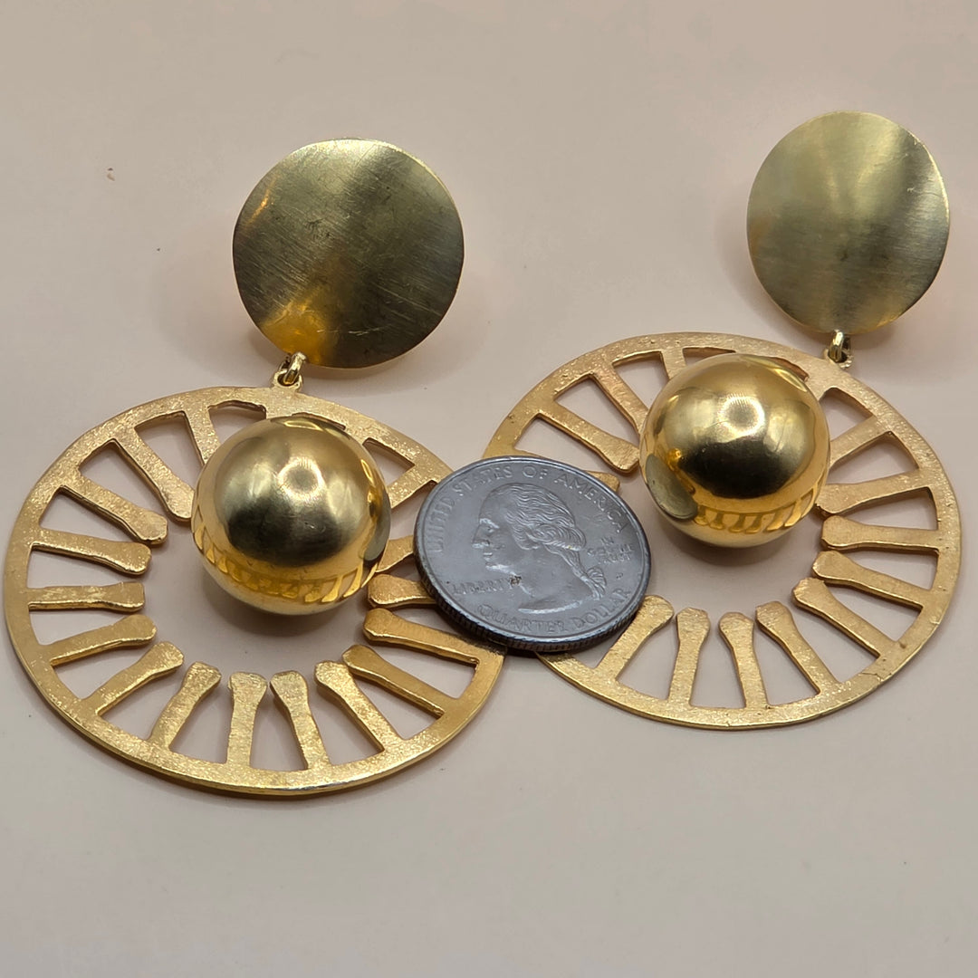 14K Gold Mid-Century Modern Geometric Sun Motif Dangle Earrings