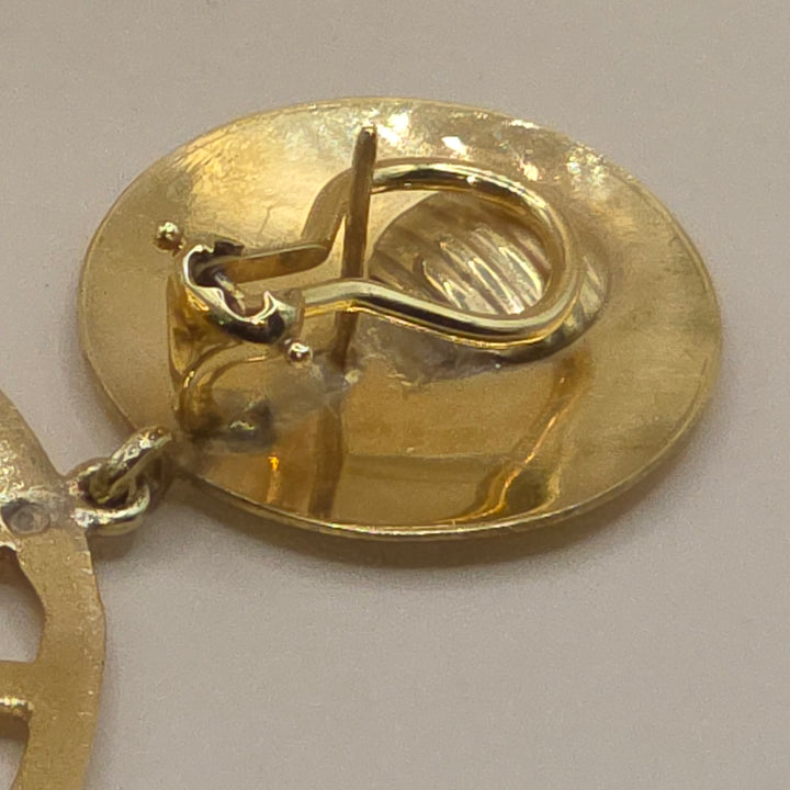 14K Gold Mid-Century Modern Geometric Sun Motif Dangle Earrings