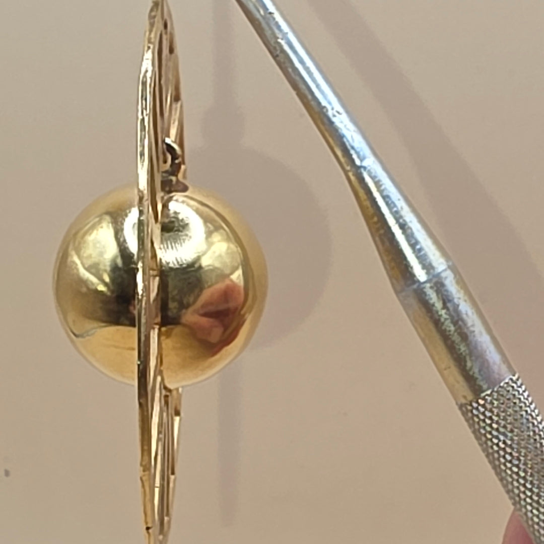 14K Gold Mid-Century Modern Geometric Sun Motif Dangle Earrings