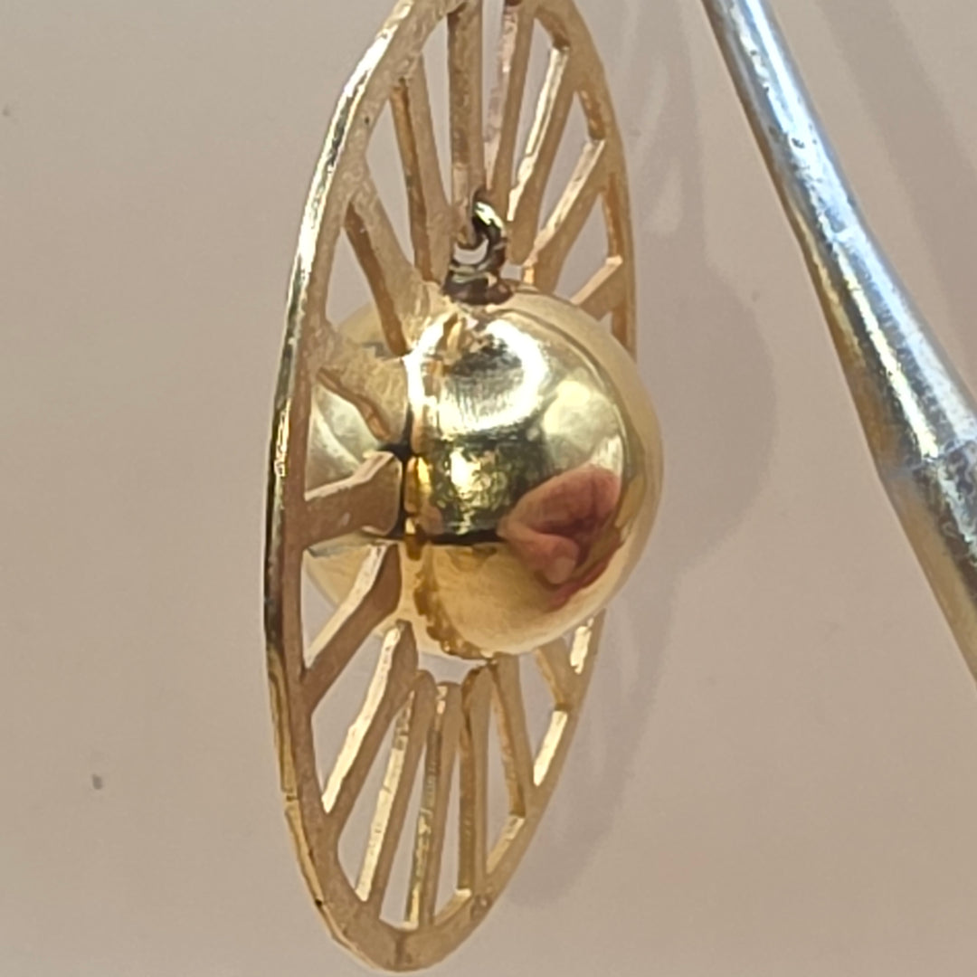 14K Gold Mid-Century Modern Geometric Sun Motif Dangle Earrings