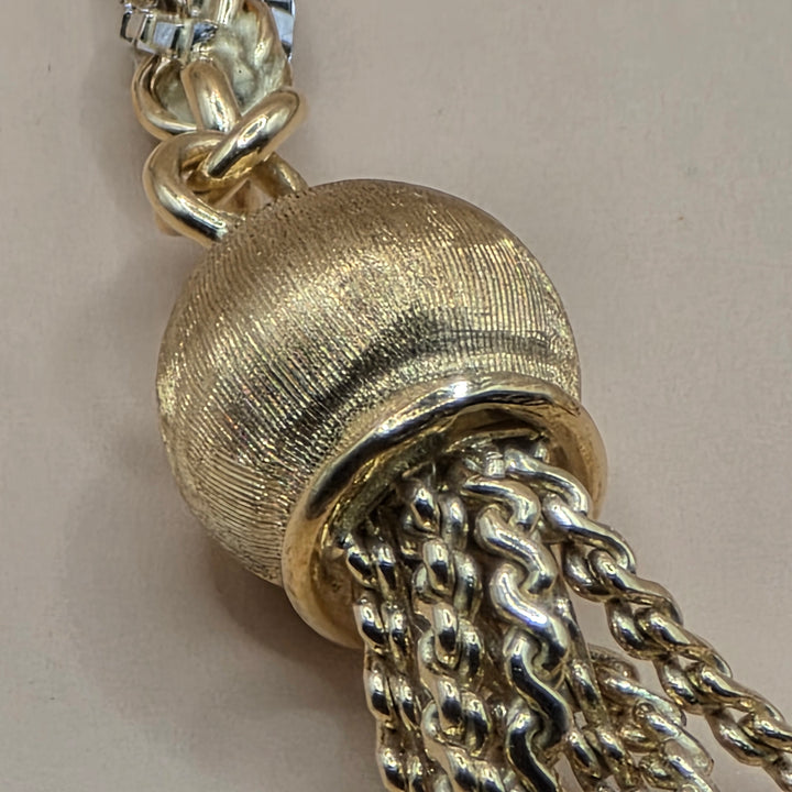 18K Gold Twisted Rope & Box Link Tassel Necklace