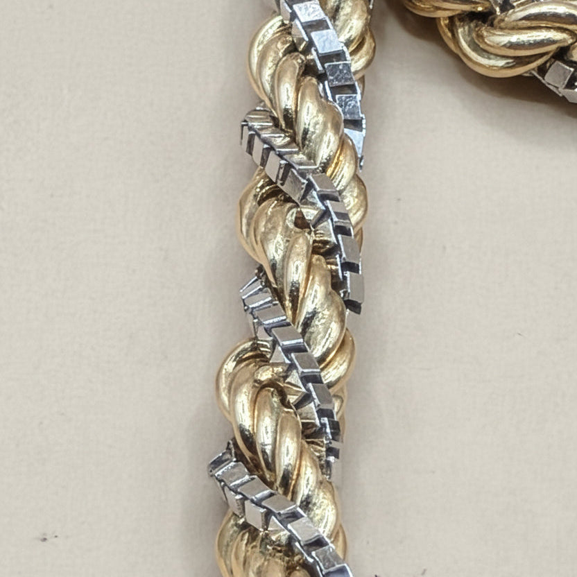 18K Gold Twisted Rope & Box Link Tassel Necklace