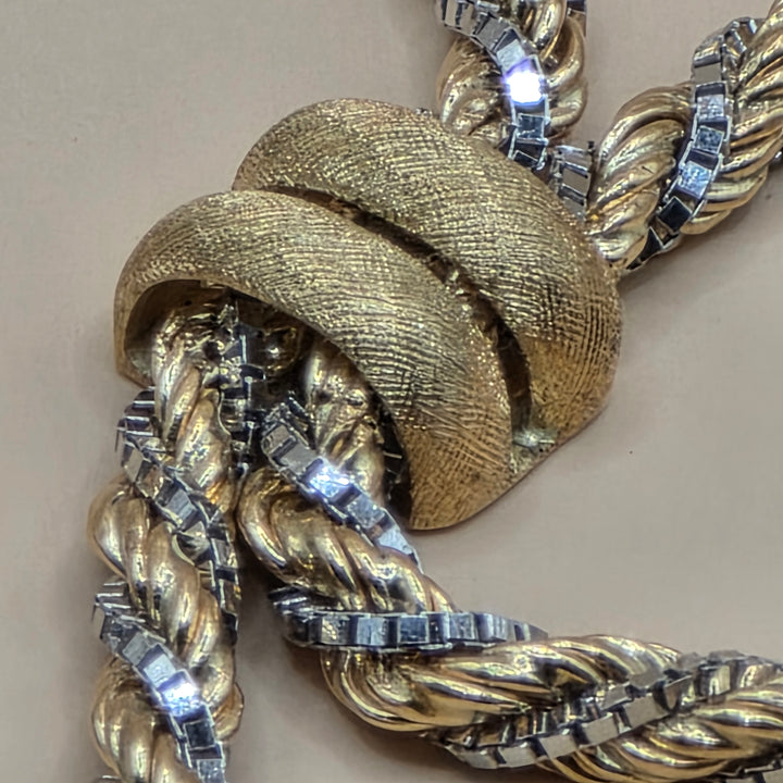 18K Gold Twisted Rope & Box Link Tassel Necklace