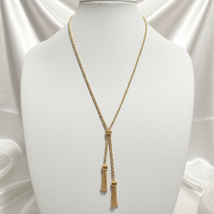 18K Gold Twisted Rope & Box Link Tassel Necklace