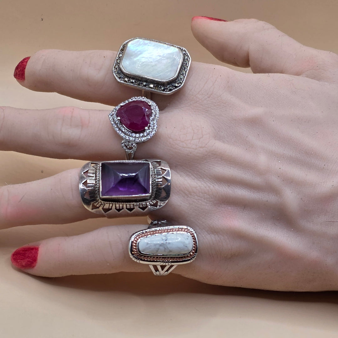 Sterling Silver & Large Mother of Pearl Cocktail Ring