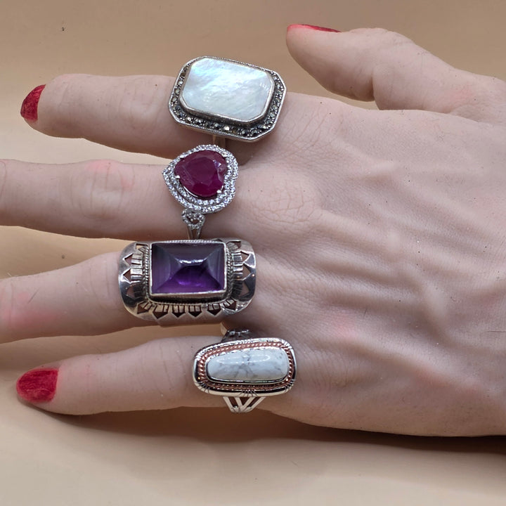 Sterling Silver & Large Mother of Pearl Cocktail Ring