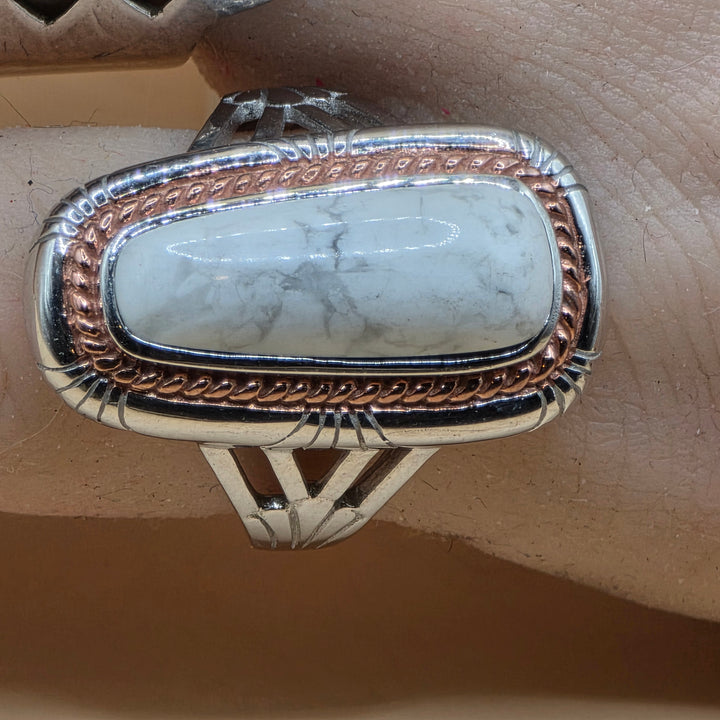 Sterling Silver Long White Howlite North-South Ring