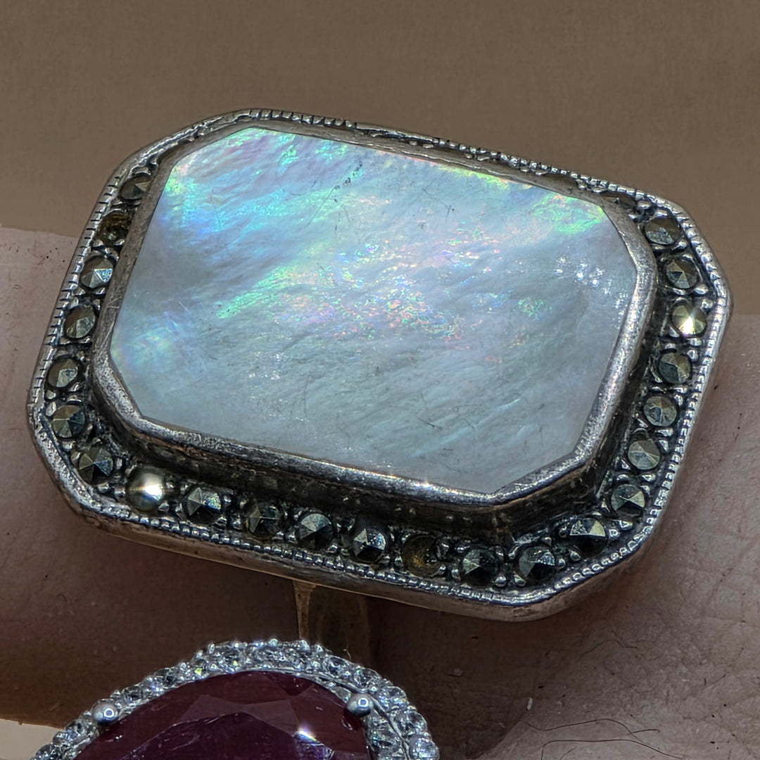 Sterling Silver & Large Mother of Pearl Cocktail Ring