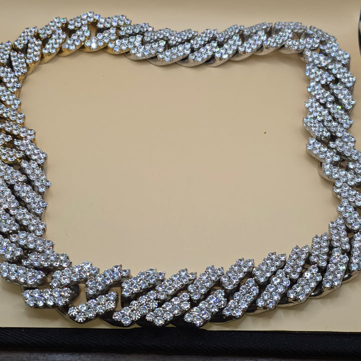 Sterling Silver Ultra Bling Over-Sized Iced Out Cuban Necklace