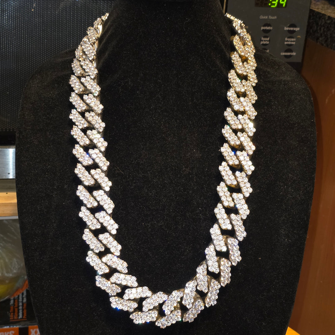 Sterling Silver Ultra Bling Over-Sized Iced Out Cuban Necklace