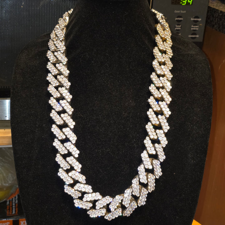 Sterling Silver Ultra Bling Over-Sized Iced Out Cuban Necklace