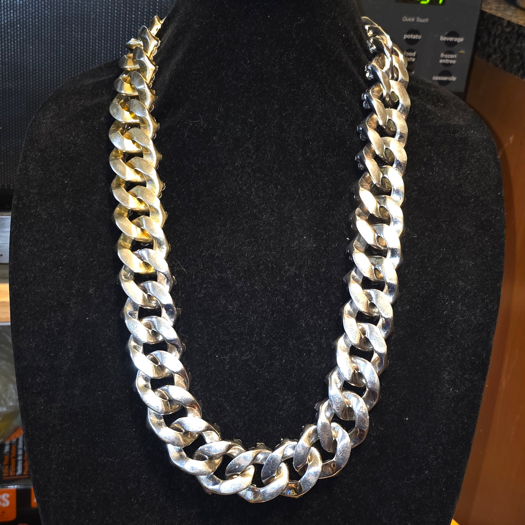 Sterling Silver Ultra Bling Over-Sized Iced Out Cuban Necklace