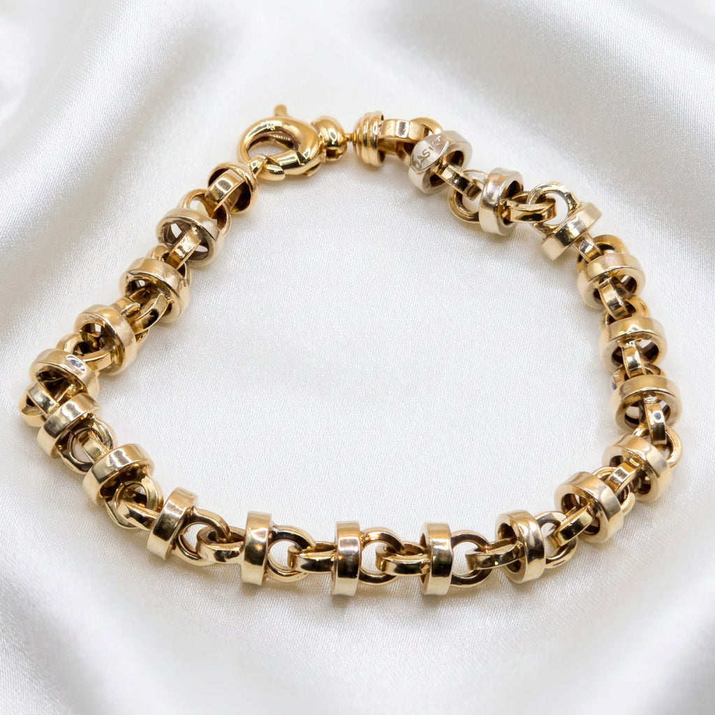 14K Gold Rondel Station Link Bracelet