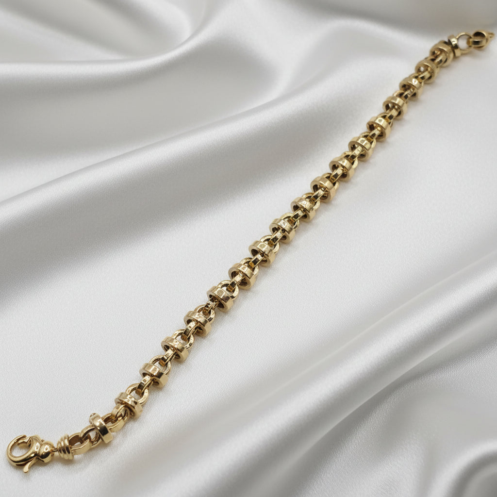 14K Gold Rondel Station Link Bracelet