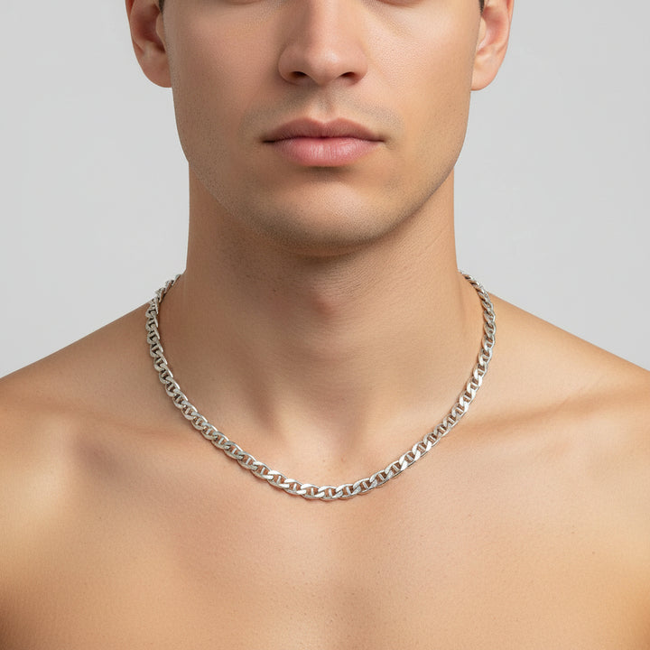 Heavy Sterling Silver Traditional Anchor Link Necklace