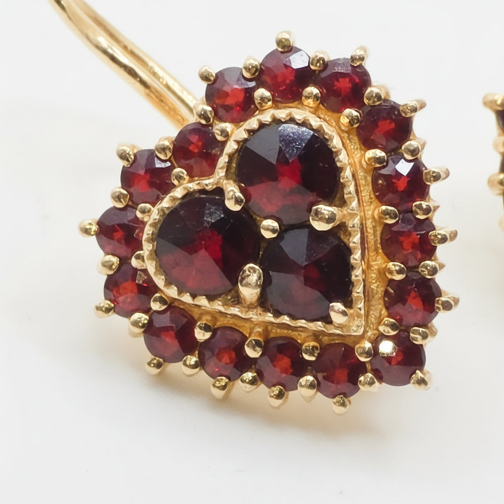 14K Gold & Garnet All American Dangle Heart Earrings