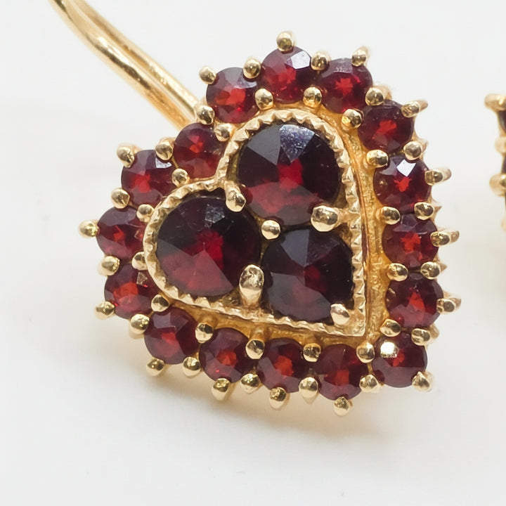 14K Gold & Garnet All American Dangle Heart Earrings