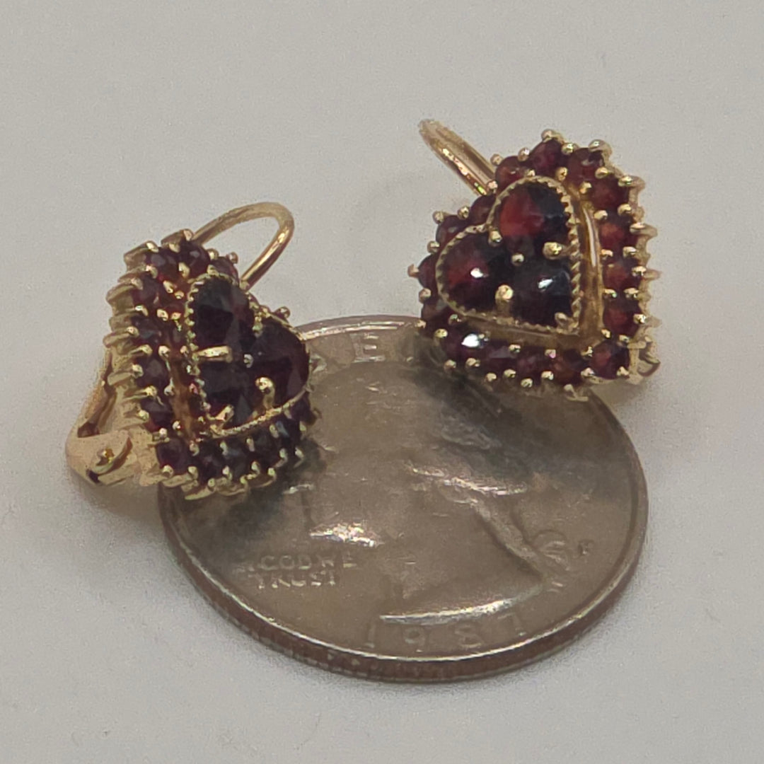 14K Gold & Garnet All American Dangle Heart Earrings