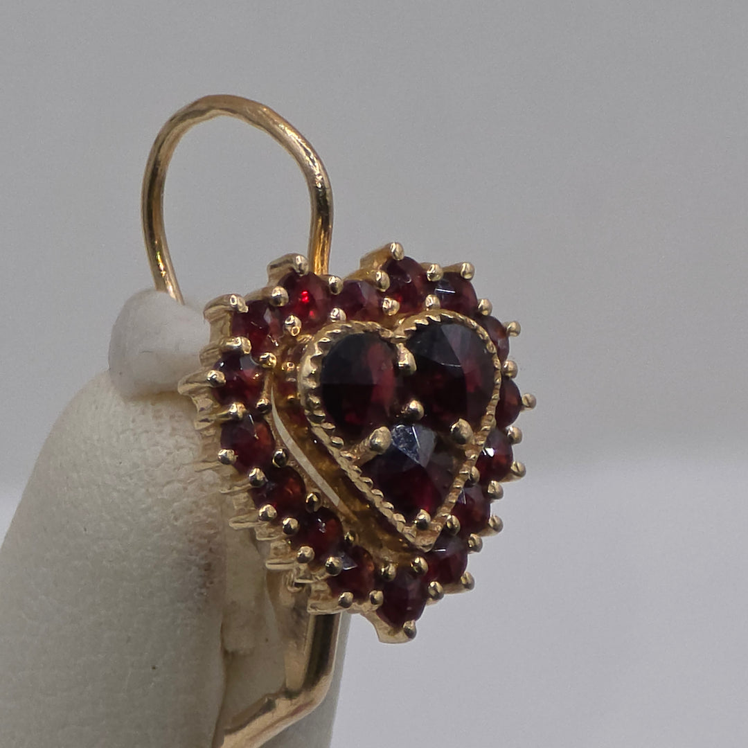 14K Gold & Garnet All American Dangle Heart Earrings