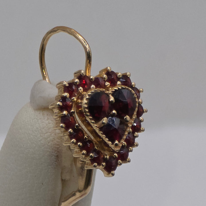 14K Gold & Garnet All American Dangle Heart Earrings