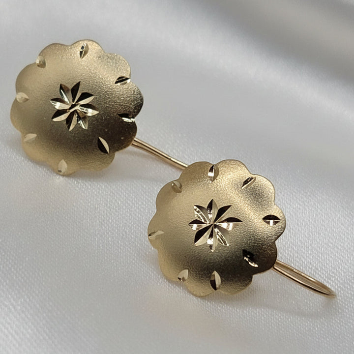 14K Gold Geometric Design Dangle Diamond Cut Earrings