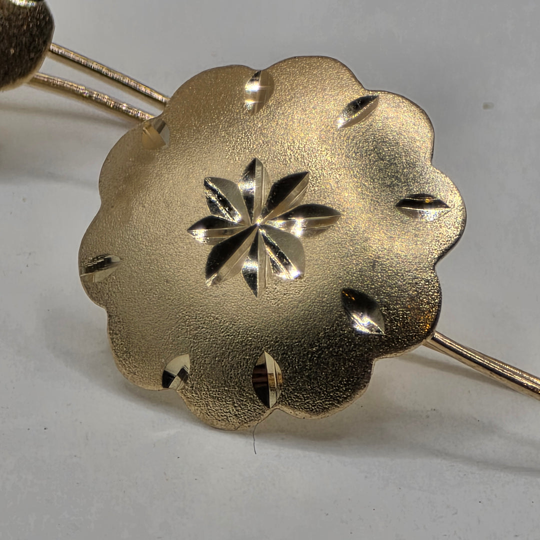 14K Gold Geometric Design Dangle Diamond Cut Earrings
