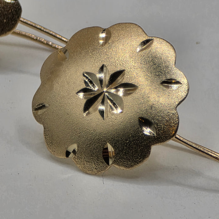 14K Gold Geometric Design Dangle Diamond Cut Earrings
