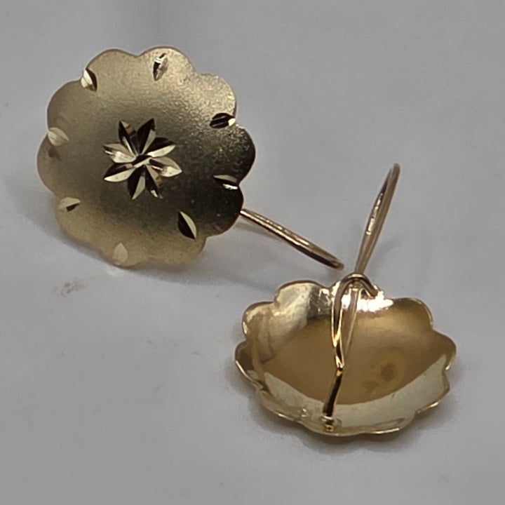 14K Gold Geometric Design Dangle Diamond Cut Earrings